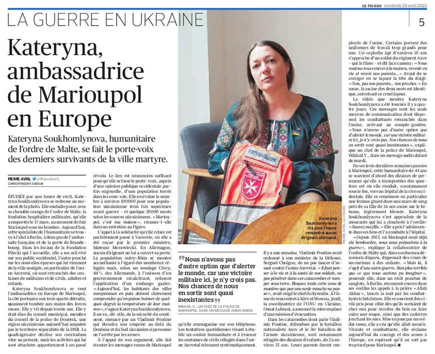 kateryna ambassadrice de marioupole en Europe par Pierre Avril pour le Figaro